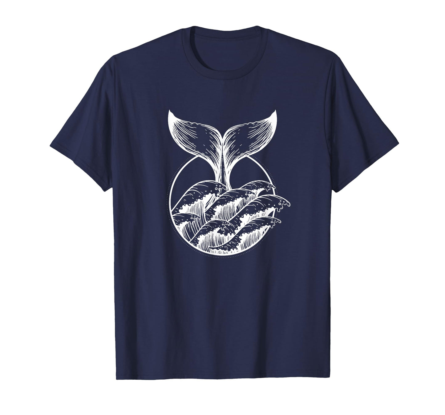 Whale Tail Breach Sea Ocean Waves Line Art T-Shirt for Women Girls Kids Men