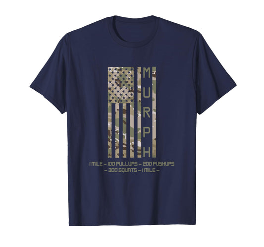 Murph Memorial Day Workout WOD Cam Multi Camo Flag vertical T-Shirt
