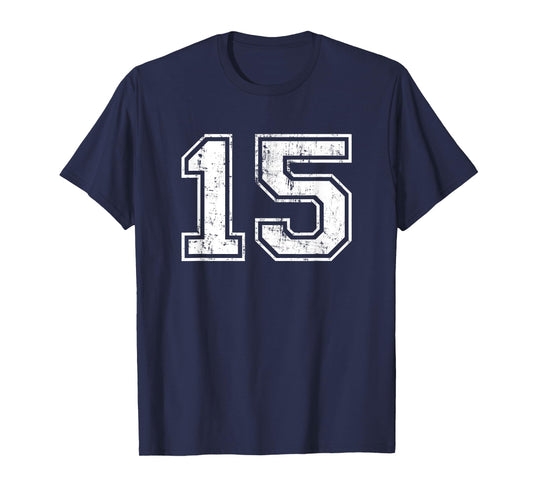 Number 15 Fifteen Distressed Vintage Sport Team Gym Training T-Shirt