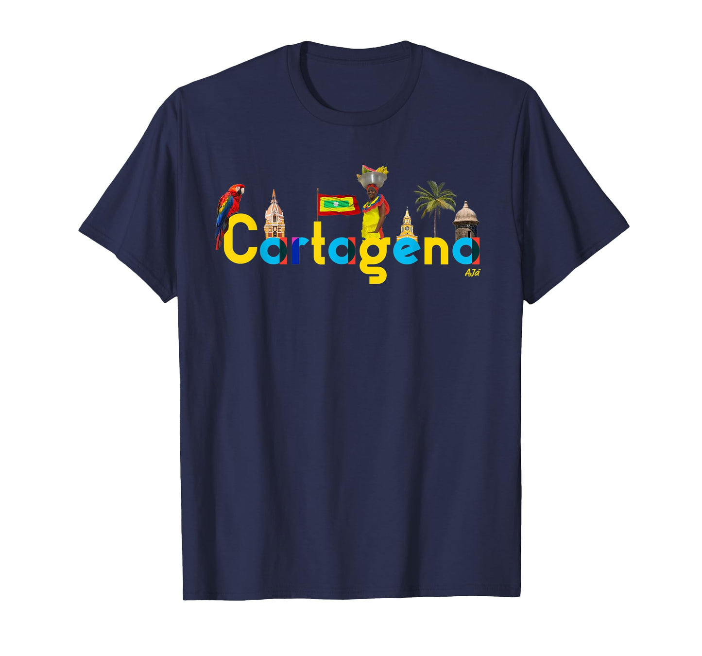 AJ.co Hecho en Cartagena Colombia T-Shirt - Men's Unisex-Adults Black Small Classic Fit Short Sleeve T-Shirt