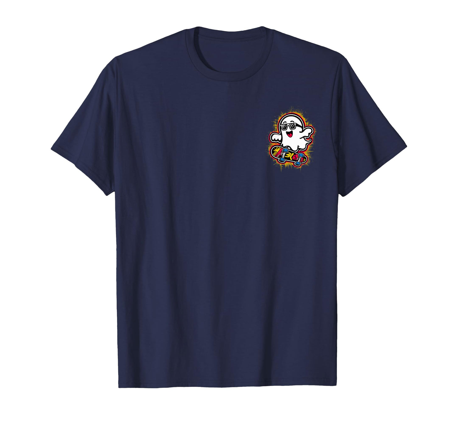 Funny Ghost On Skateboard Retro Halloween Costume Kids Boys T-Shirt