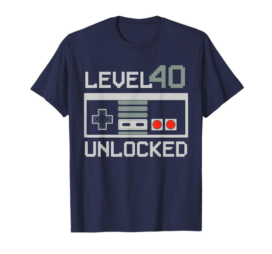 Level 40 Unlocked Video Gamer Vintage 40th Birthday Present T-Shirt