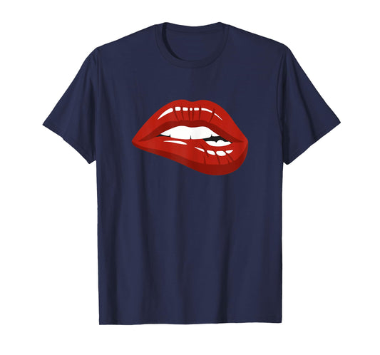Red Lips Biting Lipstick Makeup T-Shirt