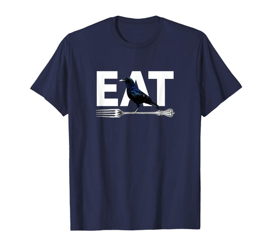 Eat Crow Humor | Black & Blue Crow & Silver Fork Funny Sorry T-Shirt