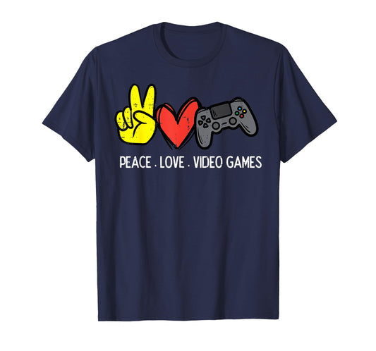 Peace Love Video Games Gamer Men Boys Kids Women Youth Teen T-Shirt