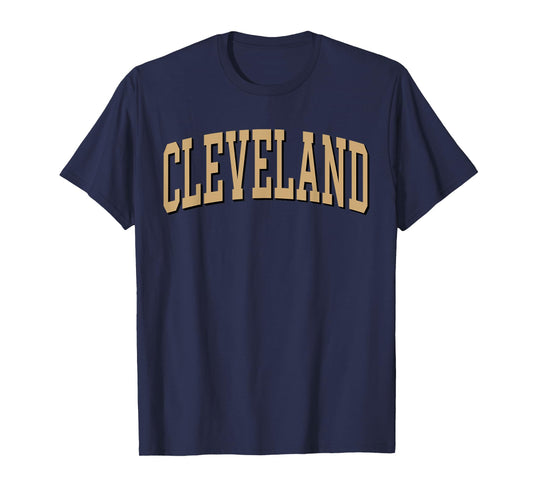 Cleveland Apparel . Co - Vintage Varsity Arched Text Cleveland T-Shirt - Unisex-Adult, Short Sleeve, T-Shirt, Red, Small