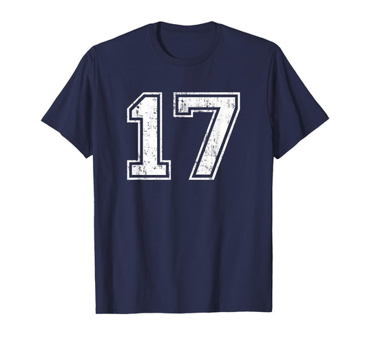 Number 17 Distressed Vintage Seventeen Sports Team Training T-Shirt
