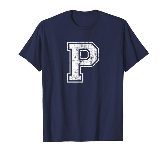 Letter P Uppercase Alphabet Initial School College Varsity T-Shirt