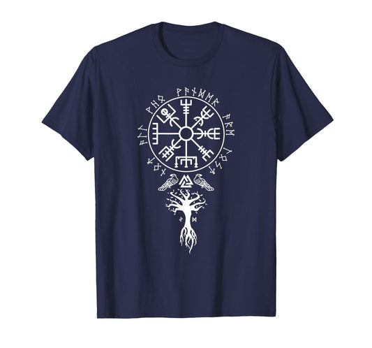 Cool Magical Stave Norse Symbol Ancient Mythology Vegvisir Runes Funny Viking Compass Nordic Gift Men Women T-Shirt