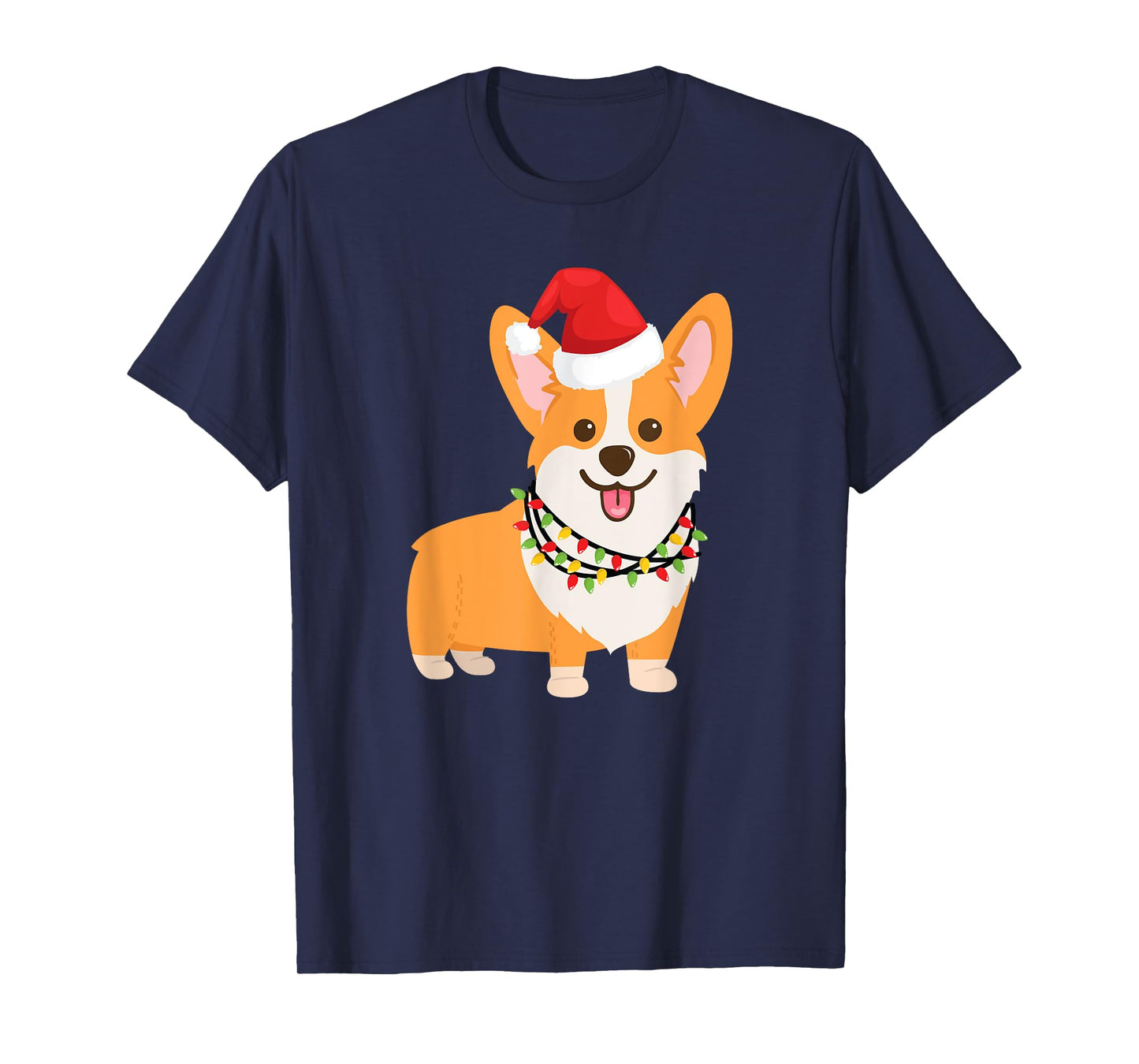 Christmas Corgi Dog, Cartoon Style, Fawn, Red T-Shirt