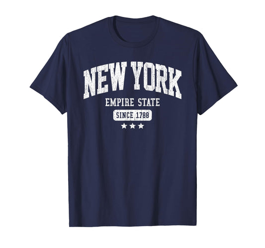 Vintage New York Empire State NYC Weathered White Text T-Shirt