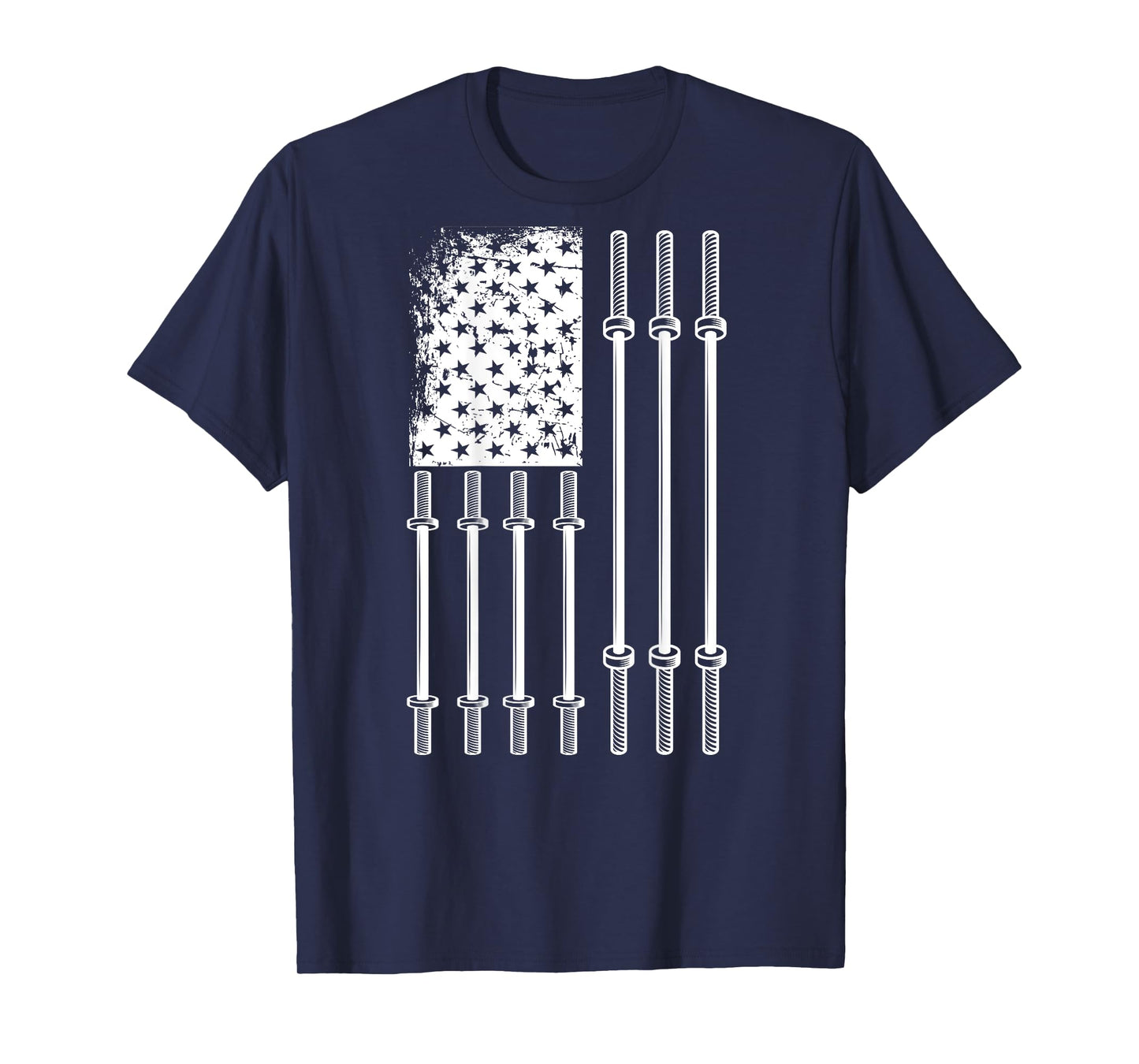 Barbell US Flag Weightlifting Patriotic Back Print Gym Women Kids Men T-Shirt