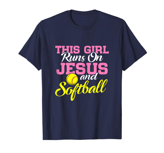 This Girl Runs On Jesus and Softball Women Christian T-Shirt