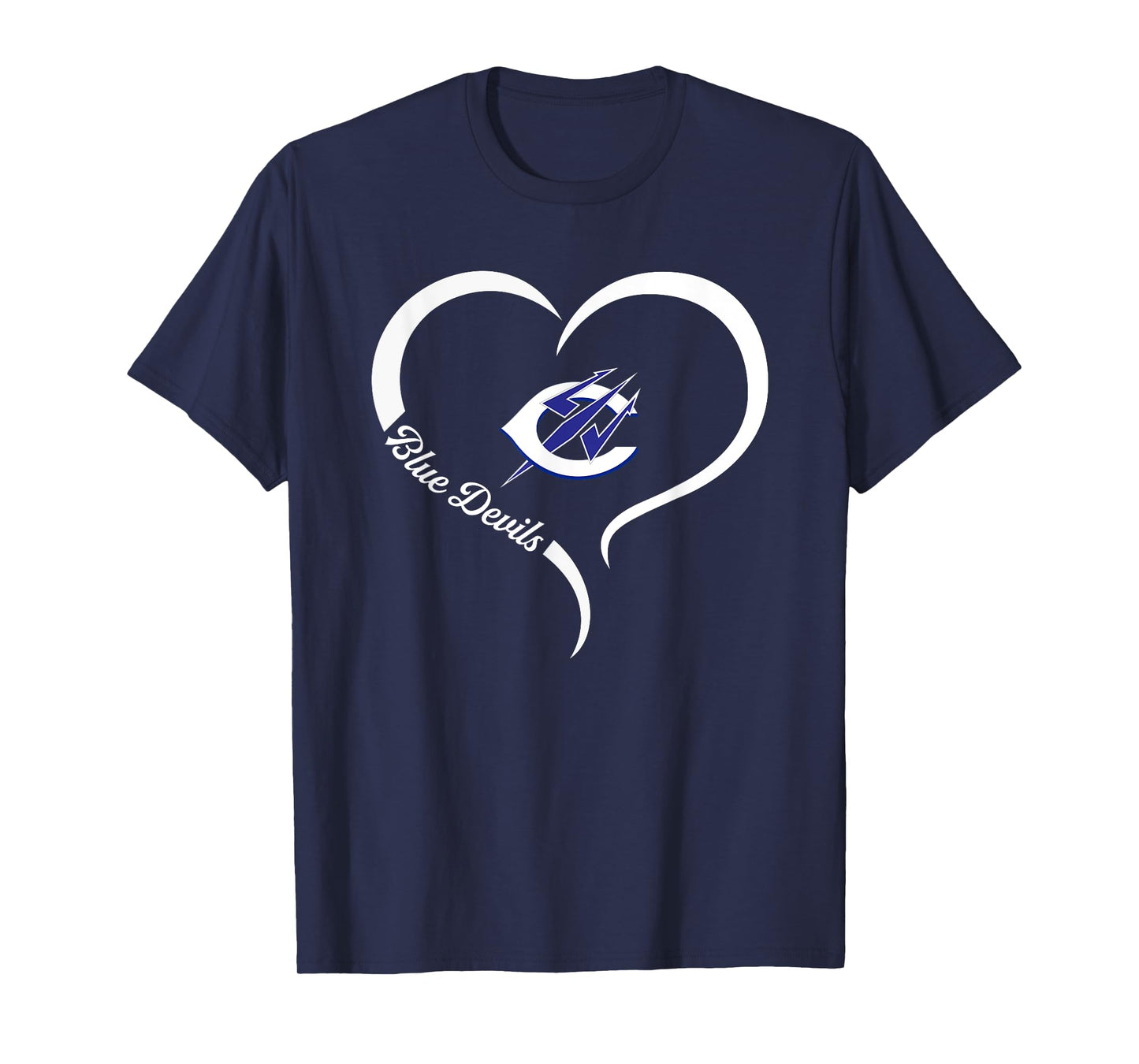 Clay Blue Devils Logo Half Heart Slogan HS T-Shirt