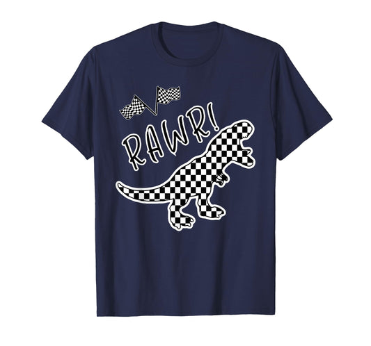 Checkered T-rex Dinosaur Race Car Gamer Boys Girls Toddler T-Shirt