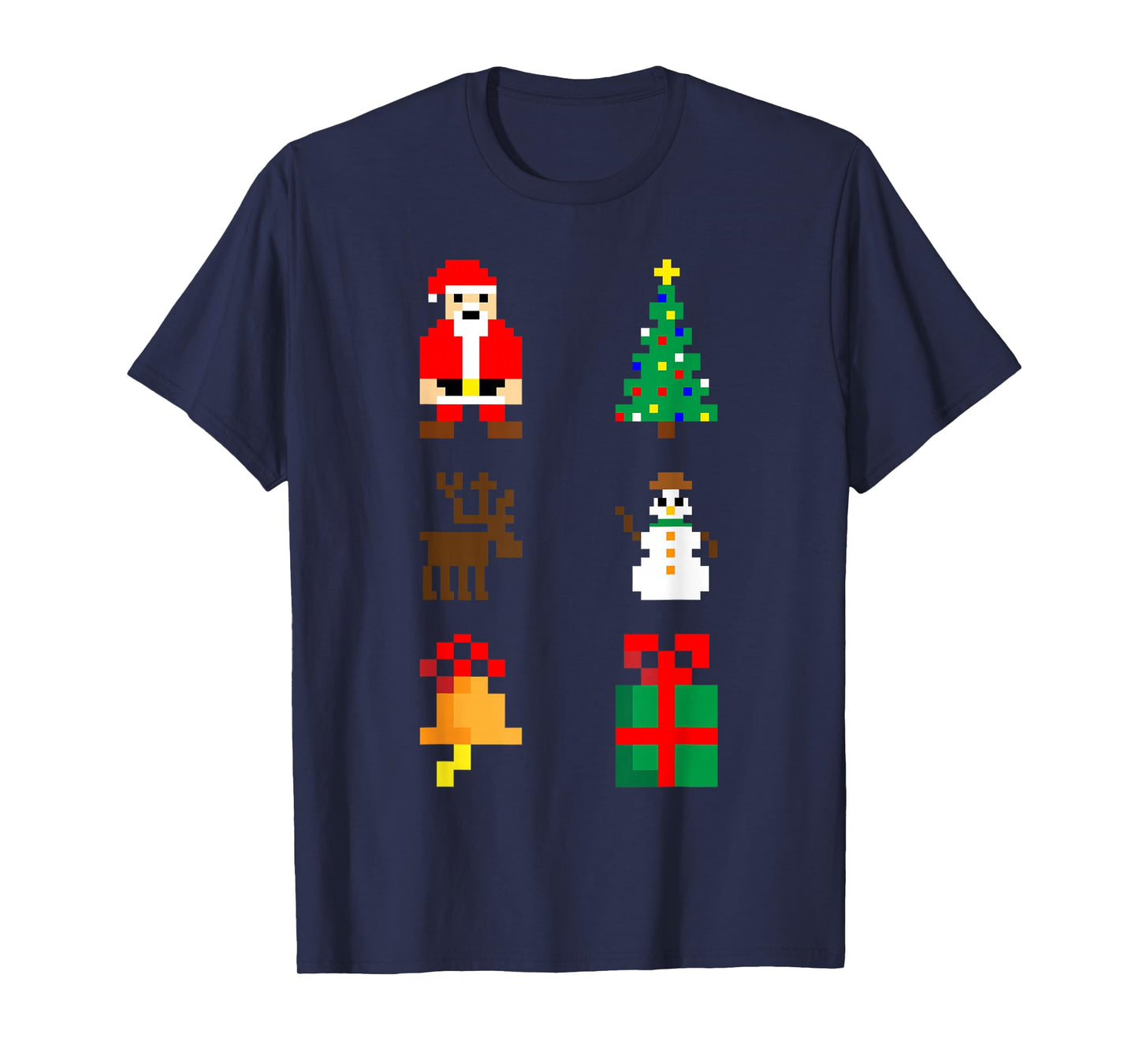 Santa Christmas Tree Deer Snowman Bell Gift Xmas Pixel Art T-Shirt