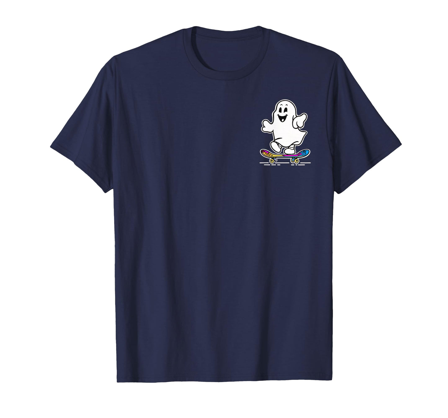 Funny Ghost On Skateboard Retro Halloween Costume Kids Boys T-Shirt