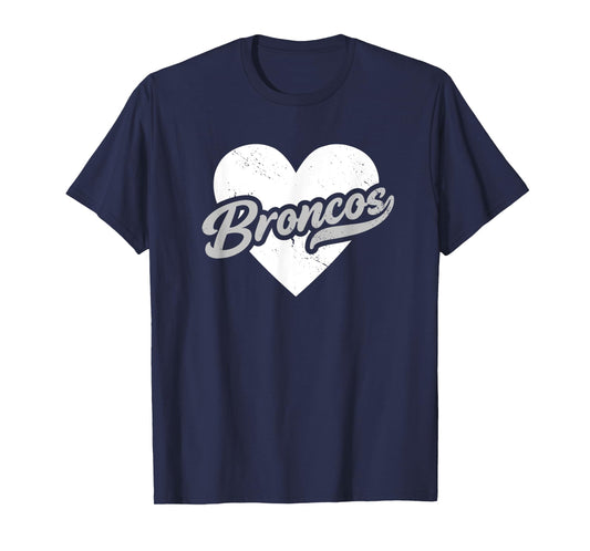 Vintage Broncos High School Go Broncos Pride Heart T-Shirt