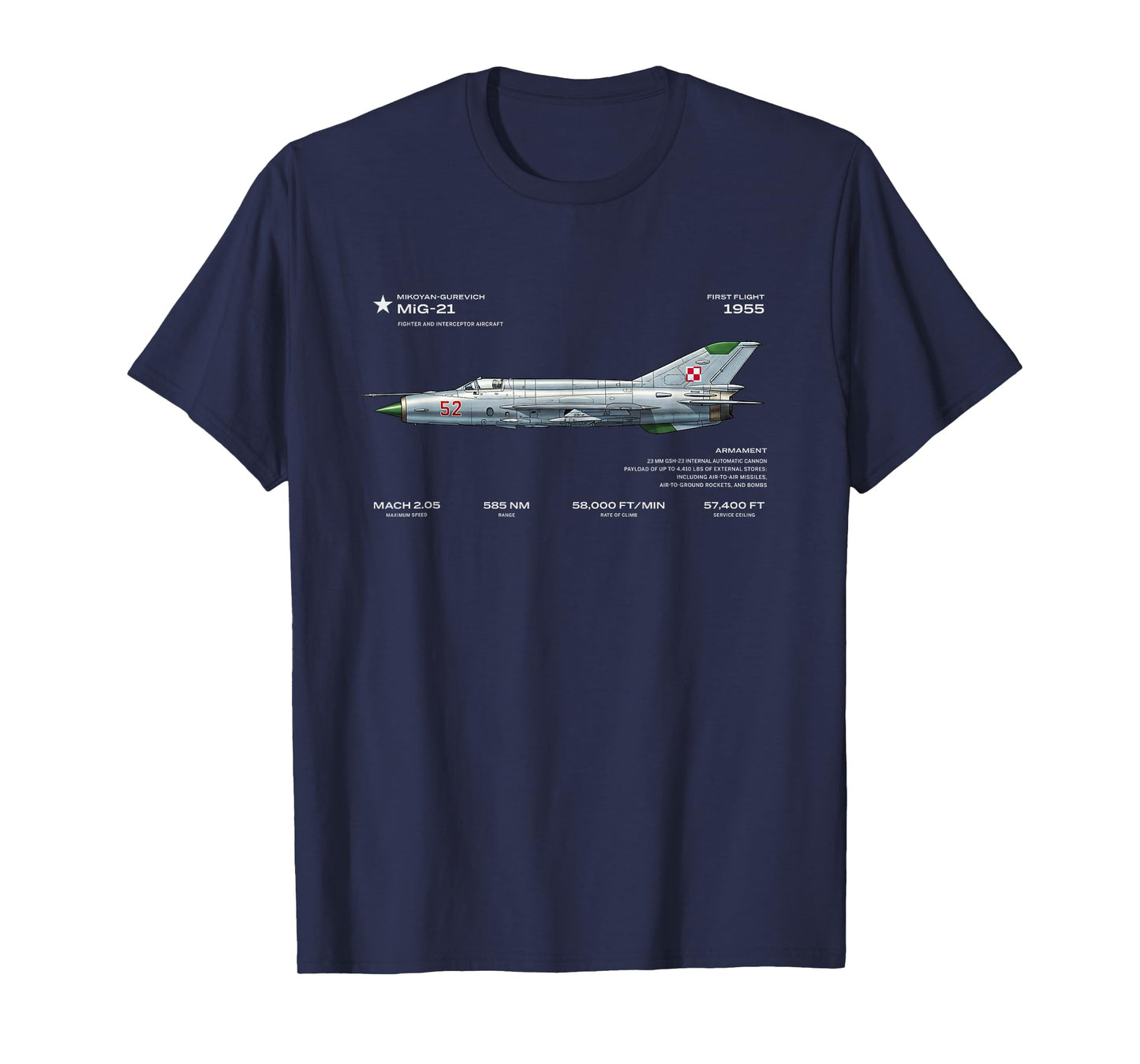 MiG-21 Fighter Jet – Cold War Soviet Aircraft Design T-Shirt