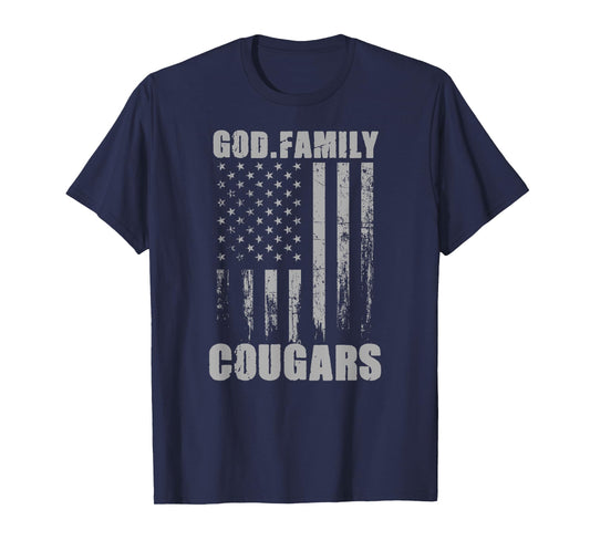 Franklin Cougars God. Family. Vintage USA Flag T-Shirt