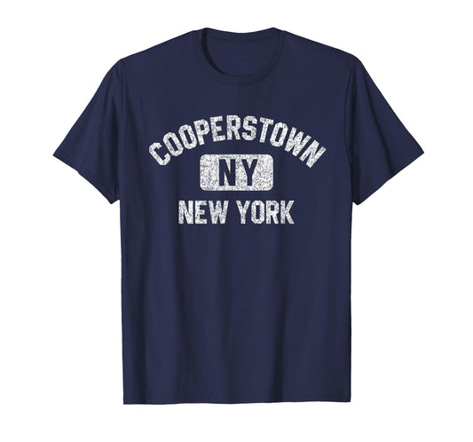 Cooperstown NY New York Gym Style Distressed White Print T-Shirt