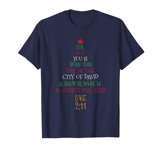 Unto You A Savior Is Born Cute Christian Christmas Tree T-Shirt
