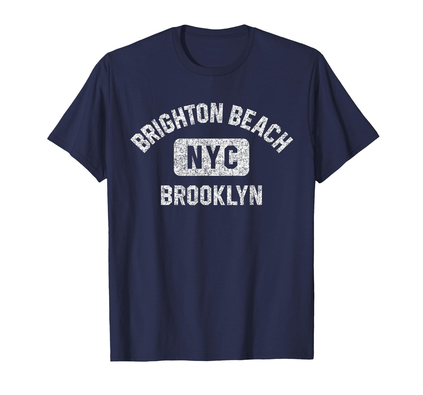 Brighton Beach Brooklyn NYC Gym Style Distressed White Print T-Shirt