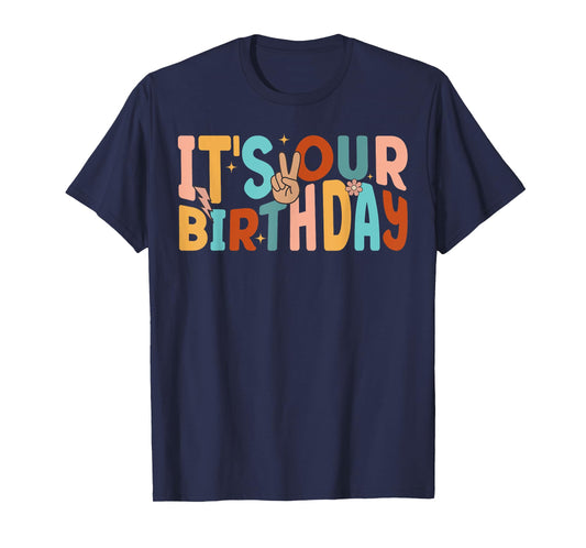 It's Our Birthday Twins Matching Girl's Women's Groovy Retro T-Shirt