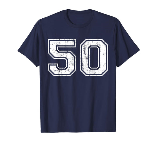 Number 50 Distressed Vintage Fifty Sports Training Practice T-Shirt