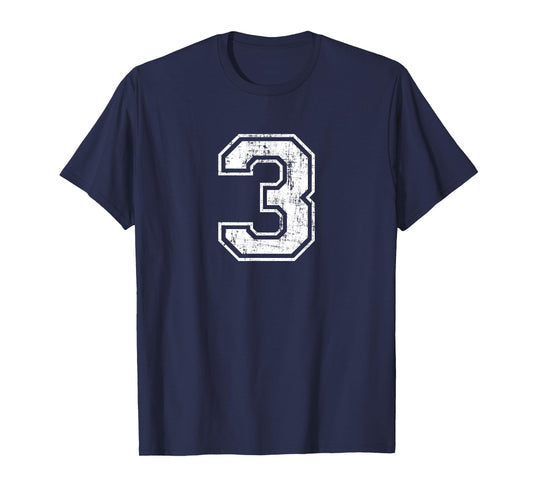 Number 3 Three Distressed Vintage Sports Training Practice T-Shirt