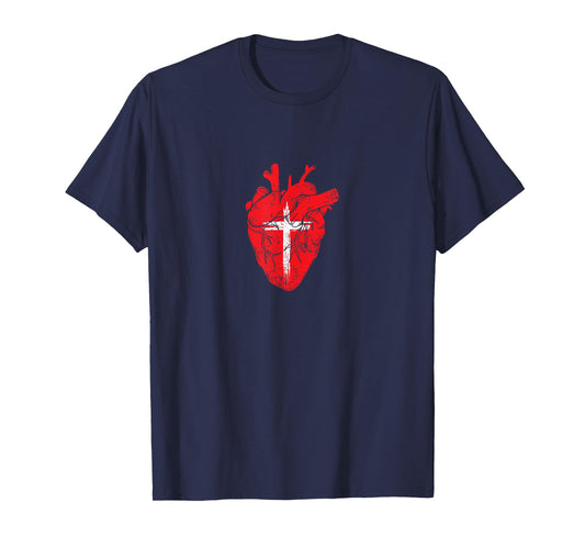 Red Heart Cross Design for Christian Believers T-Shirt