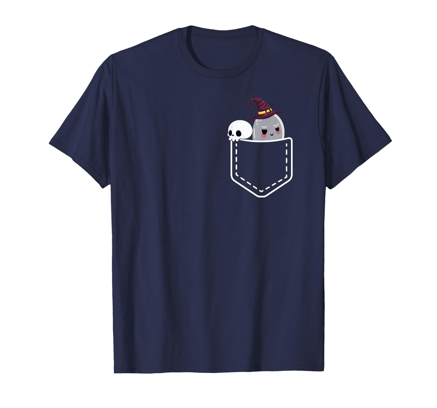 Halloween Scary Ghost Pocket -Skull Witch Hat Trick or Treat T-Shirt