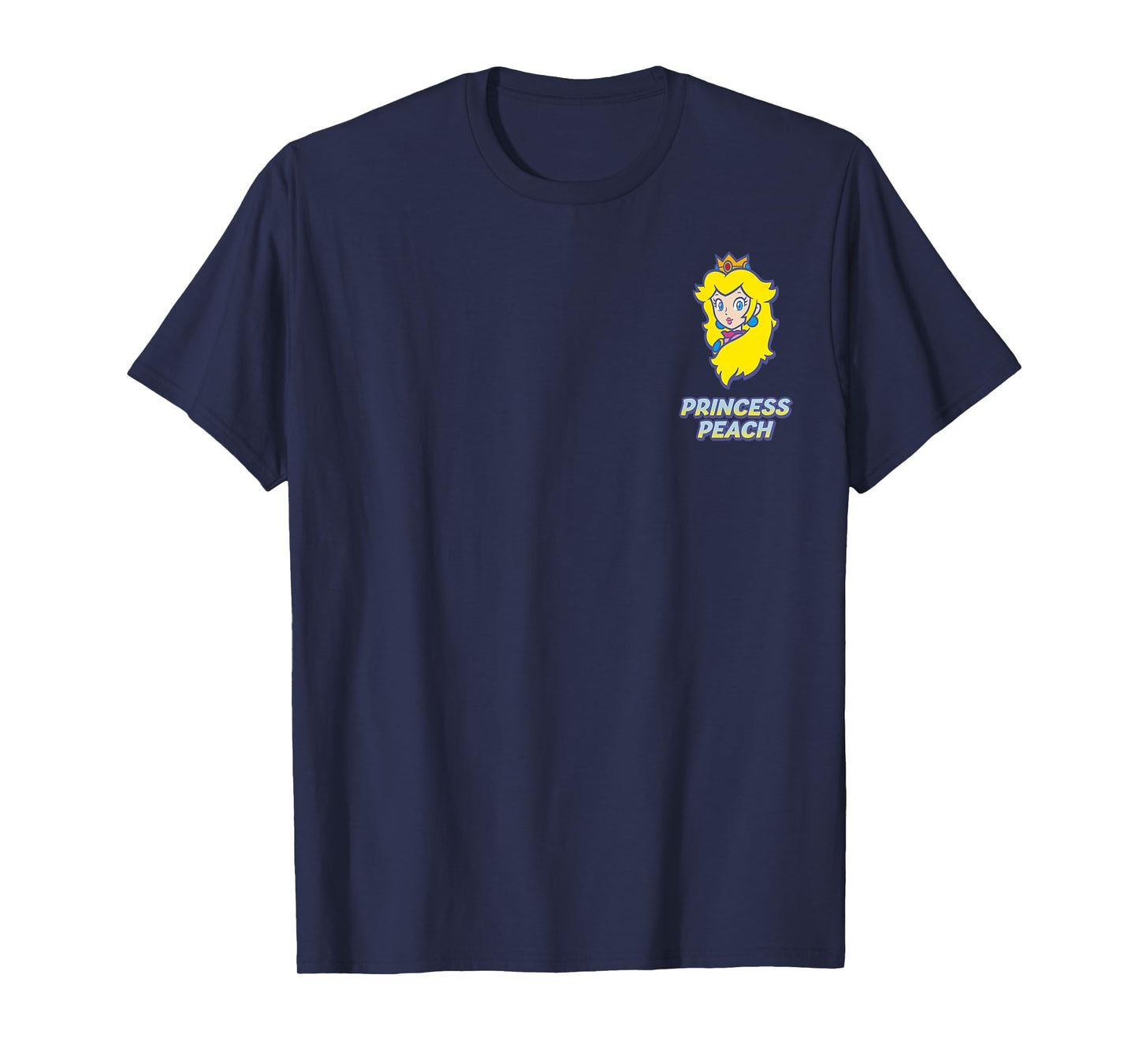 Super Mario Princess Peach Classic Blue Text Faux Pocket T-Shirt