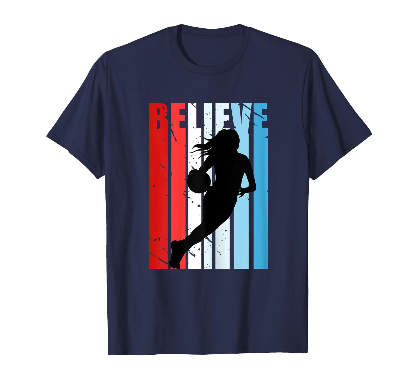 Retro Basketball Girls Woman Motivational Red White Blue USA T-Shirt