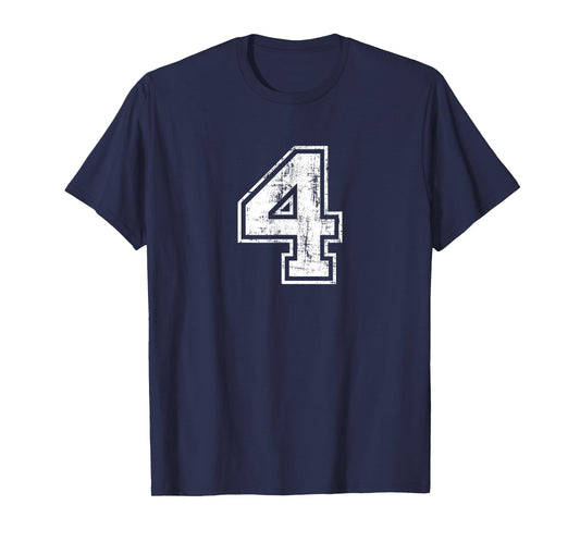 Sport Training Practice Varsity Distressed Numbers Number 4 Four Unisex-Adults Black Cotton 100% T-Shirt Small Crew Neck Short Sleeve