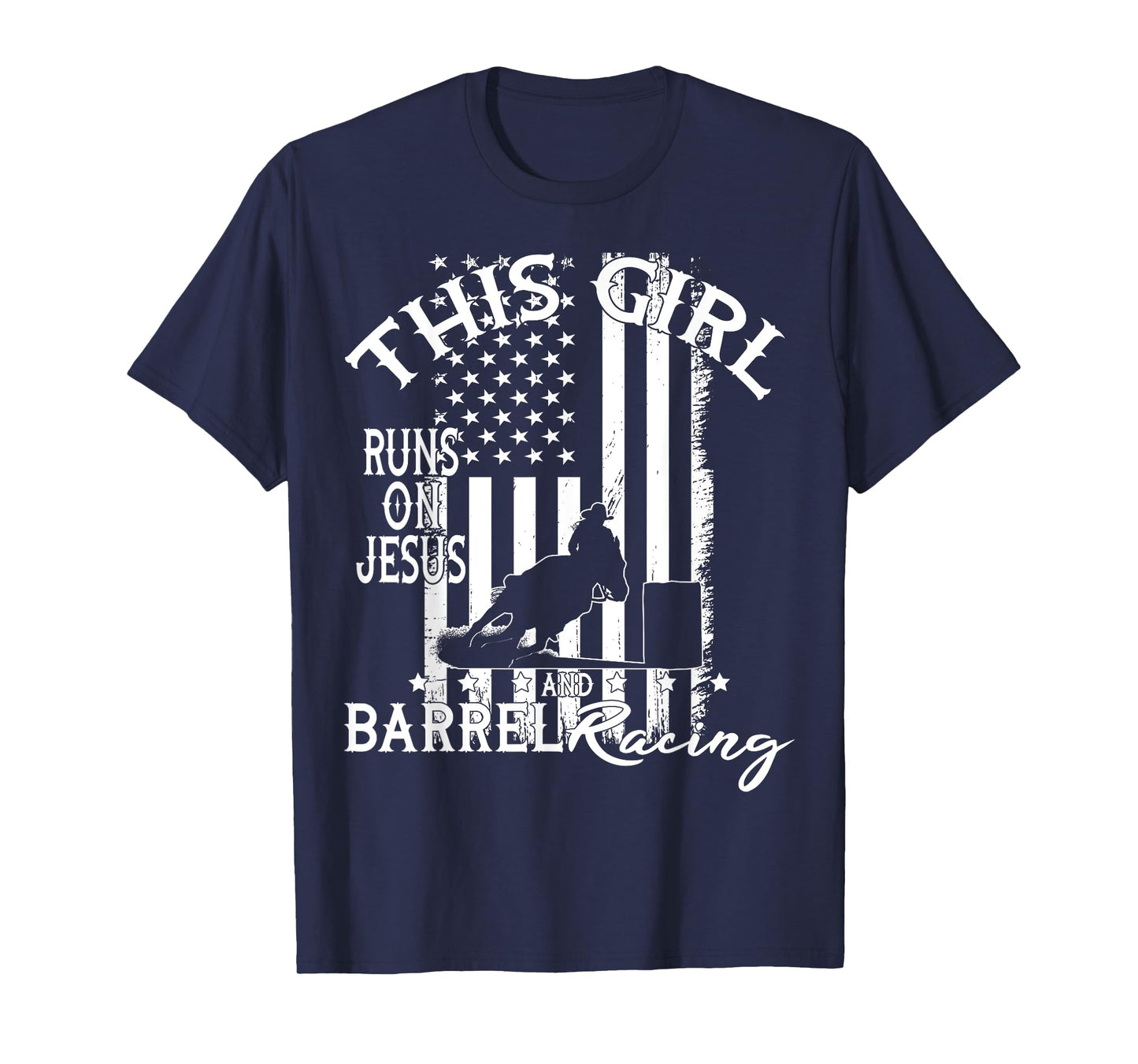 US flag Horse Barrel Racing This Girl runs on Jesus Rodeo T-Shirt