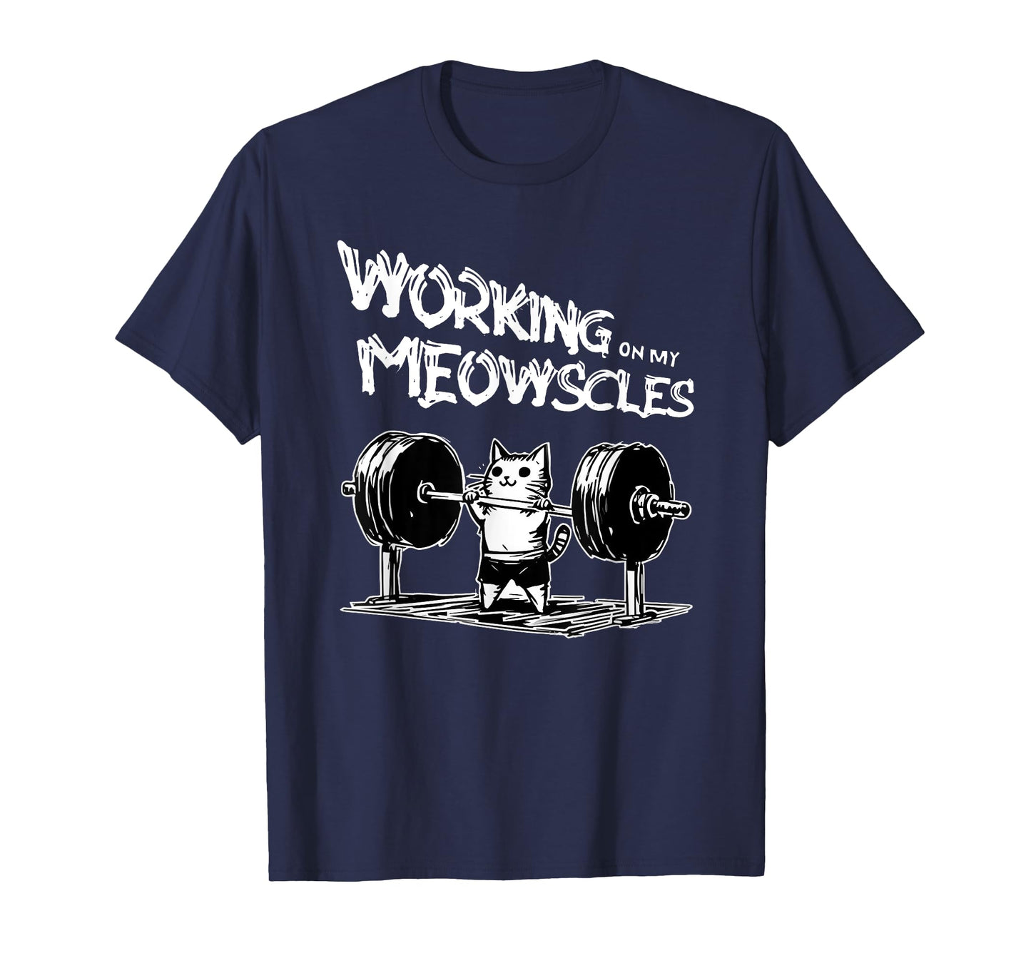 funny quotes about gym Unisex-Adults T-Shirt Black Small Modern Classic Cartoon People Classic Spring Crew Neck Short Sleeve Lightweight, Durable Blend working on my meowscles