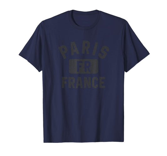 Paris France FR Gym Style Distressed Black Print T-Shirt
