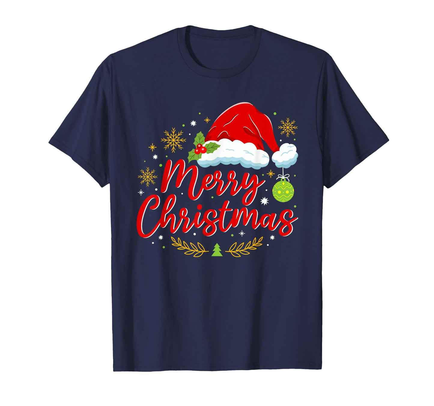 Festive Santa Hat with Holly Merry Christmas Men Women Kids T-Shirt