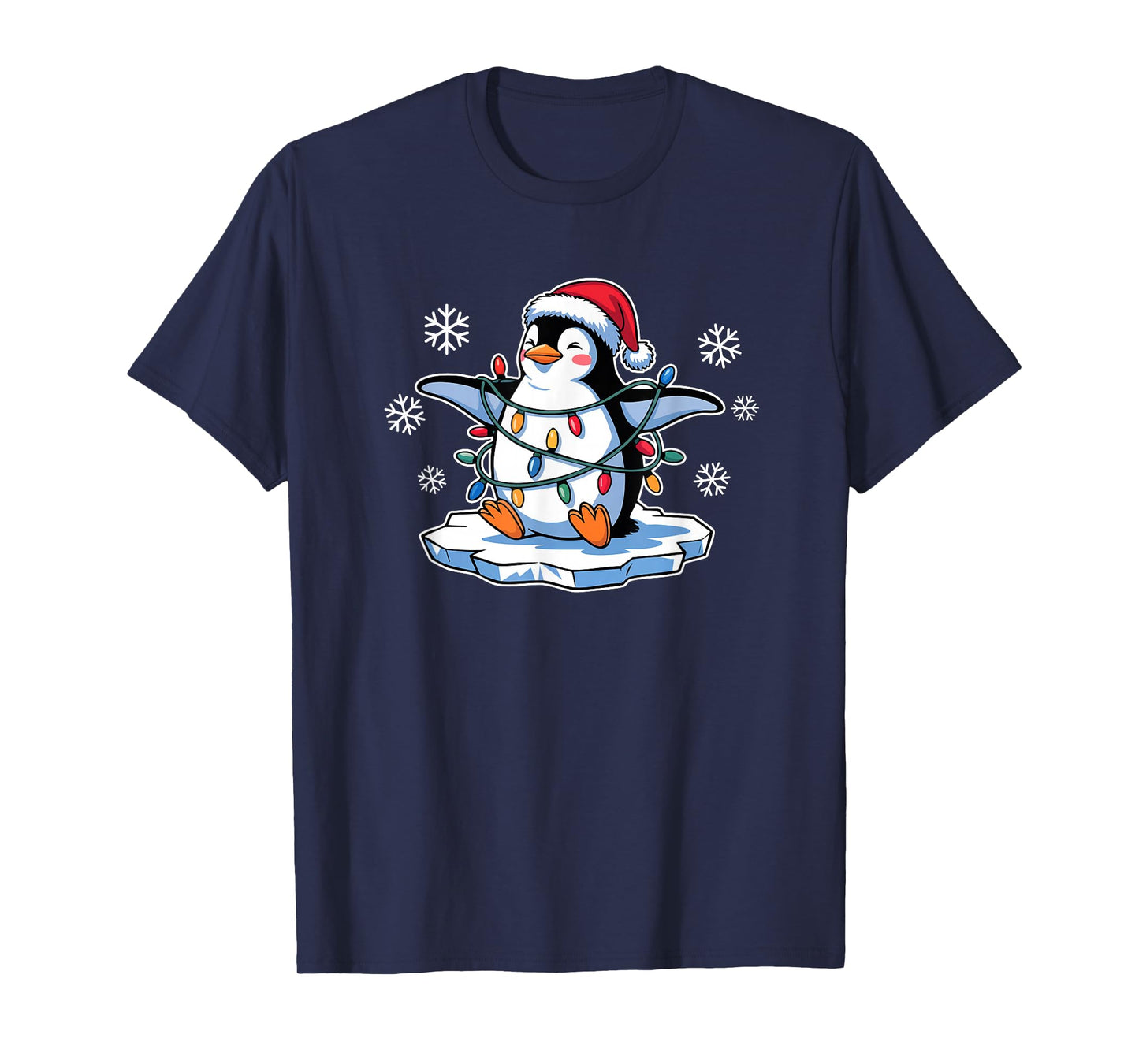 Happy Penguin in Christmas Lights Funny T-Shirt