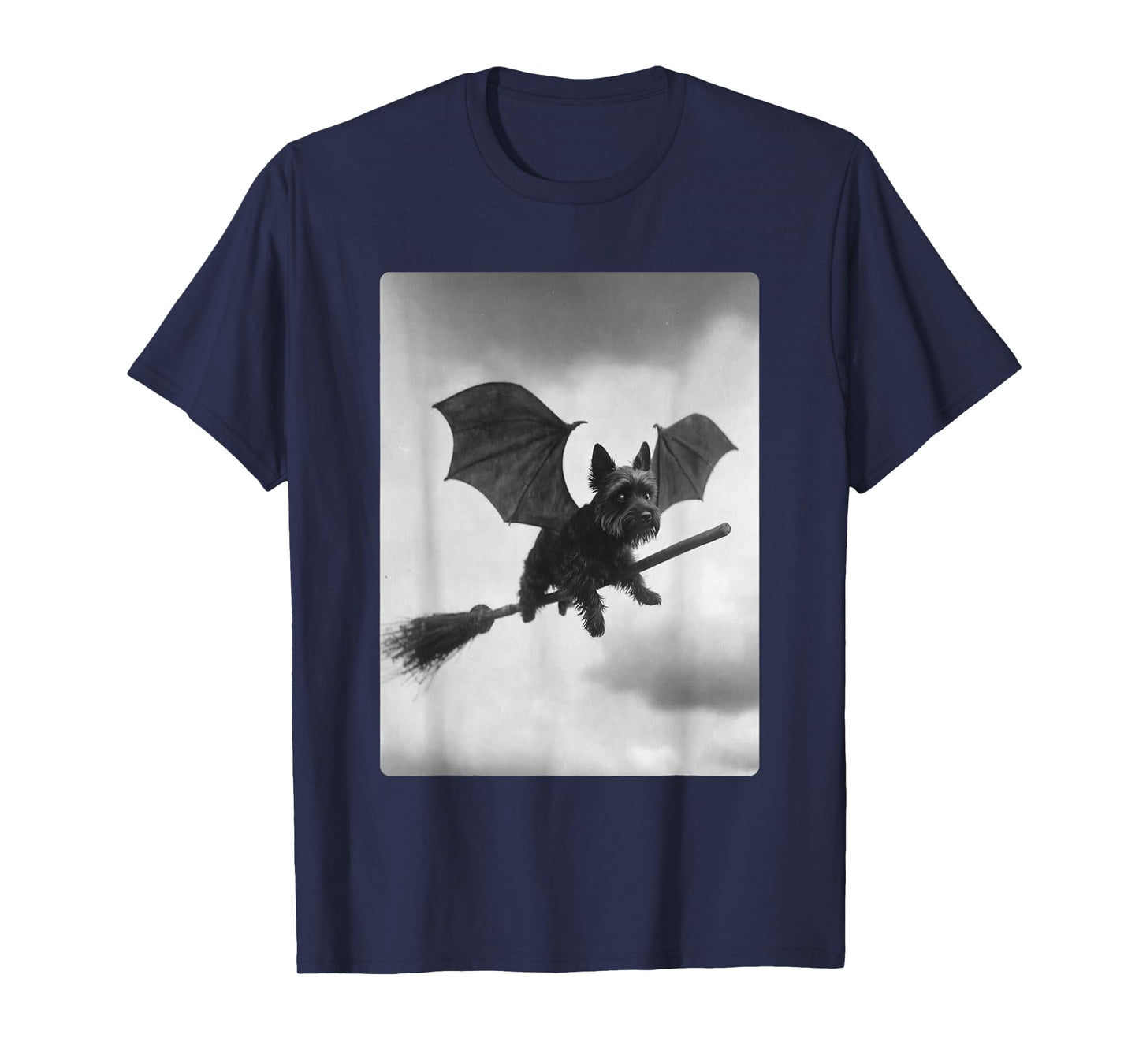 Yorkshire Terrier Witch Broom Bat Wings Spooky Halloween Dog T-Shirt