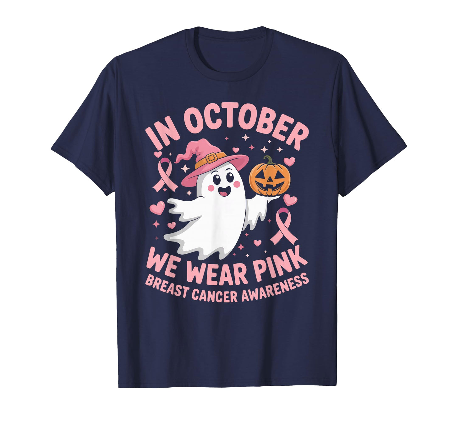 in October We Wear Pink Halloween Breast Cancer Awareness T-Shirt