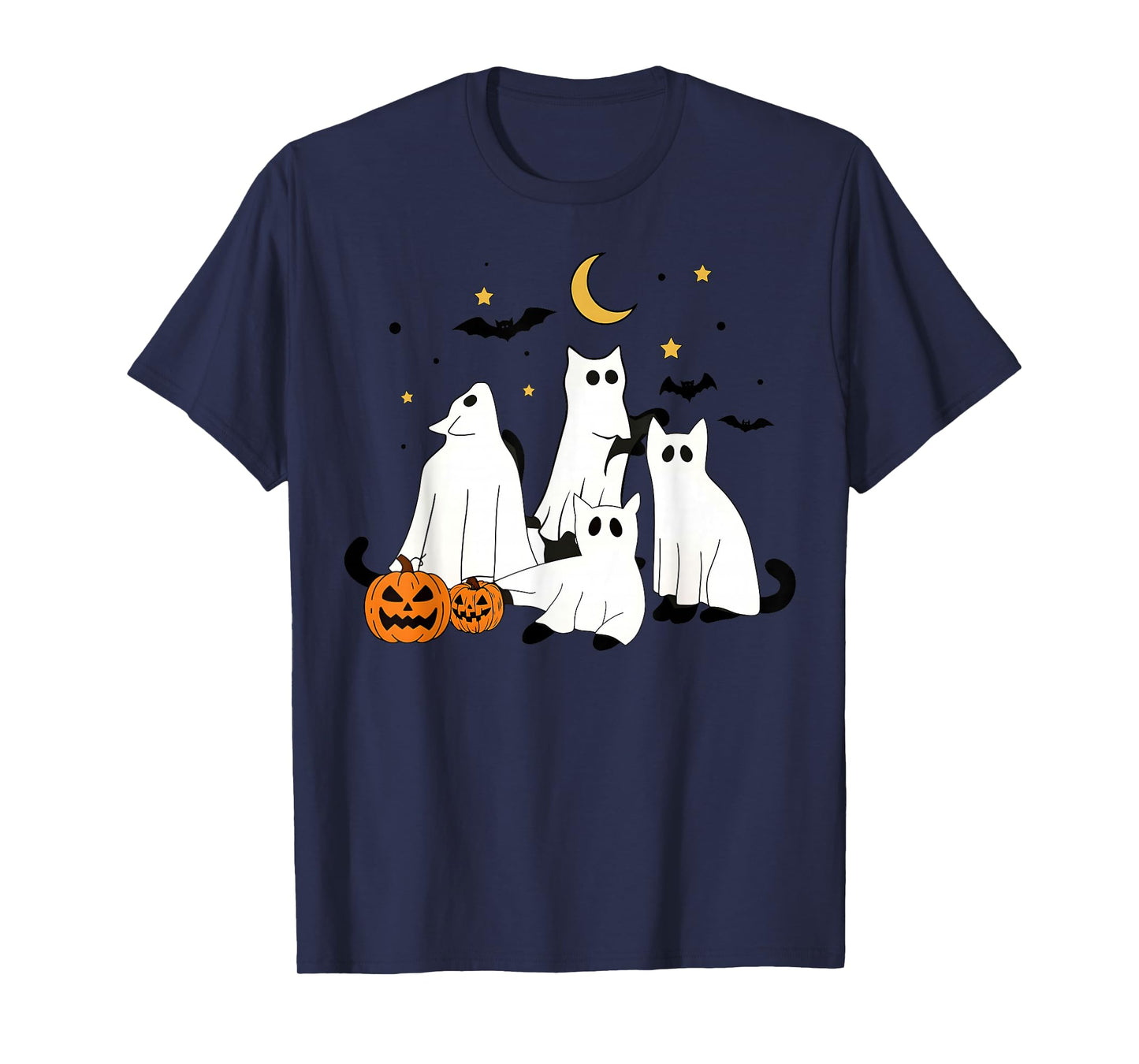 Vintage Spooky Cat Ghosts Cat Lover Halloween Women Girls T-Shirt
