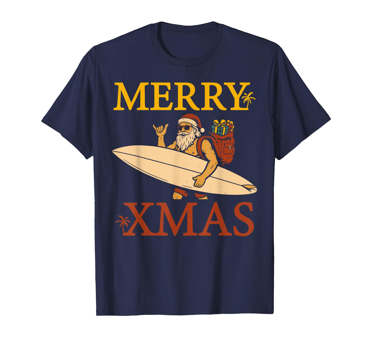Merry Xmas Retro Surfer Santa Shaka Christmas Surfing T-Shirt