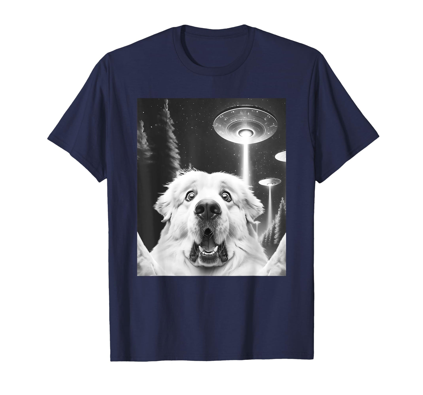 Funny Great Pyrenees Alien UFO Taking a Selfie Dog Mom Dad T-Shirt