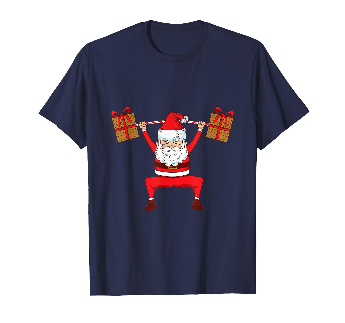 Santa Weight Lifting Christmas Exercise Gym T-Shirt