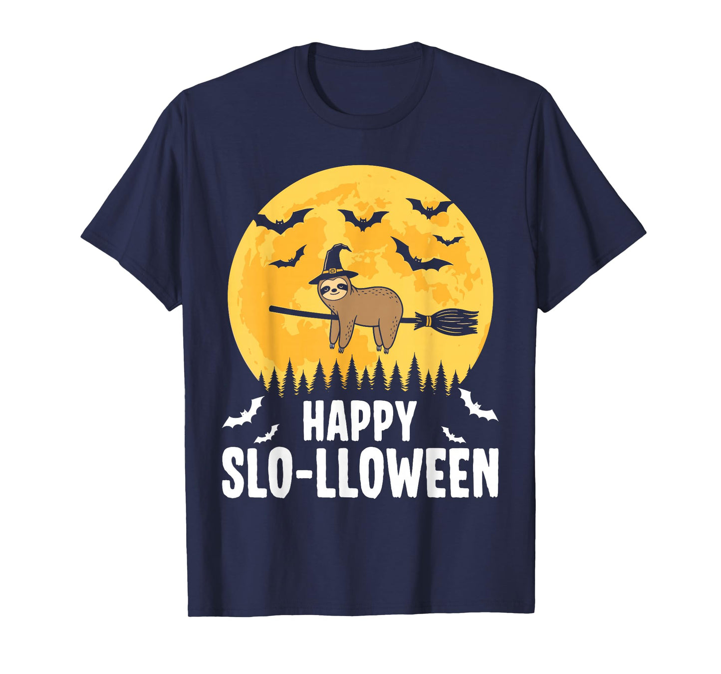 Happy Slo-lloween Funny Halloween Sloth Flying Witch T-Shirt
