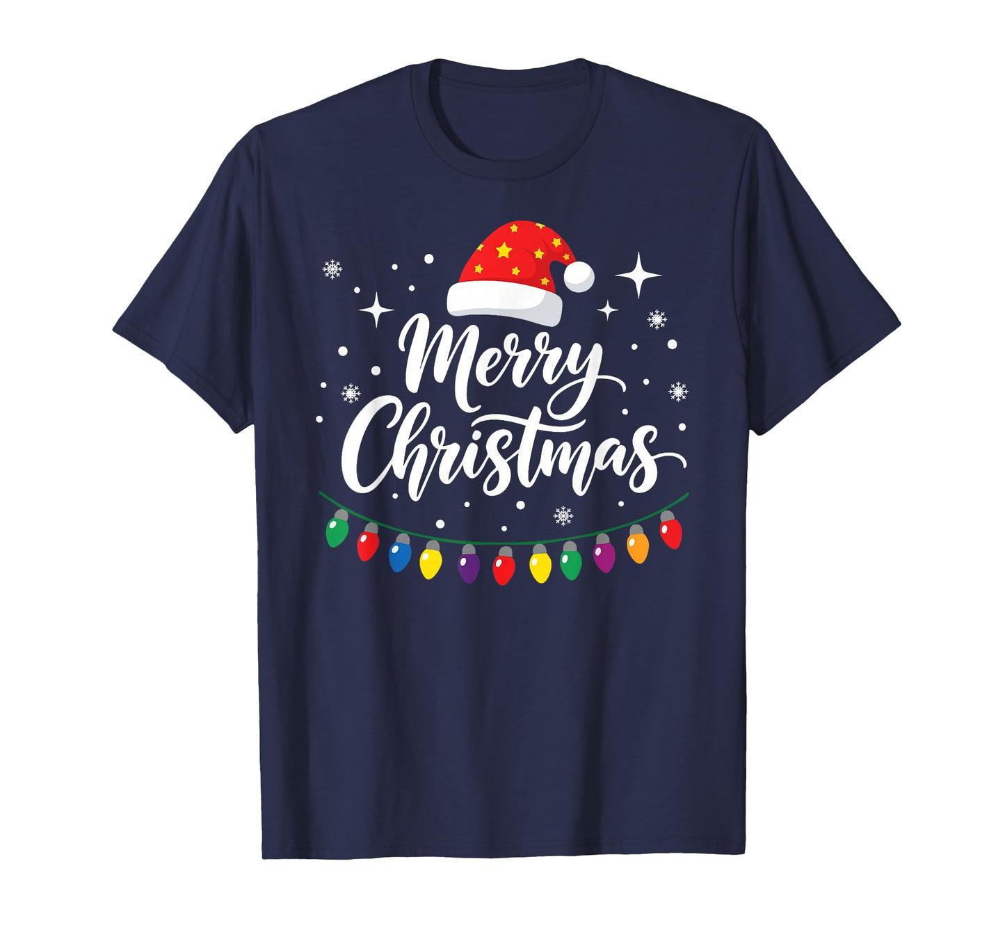 Merry Christmas Lights Red Santa Hat Xmas Family Men Women T-Shirt