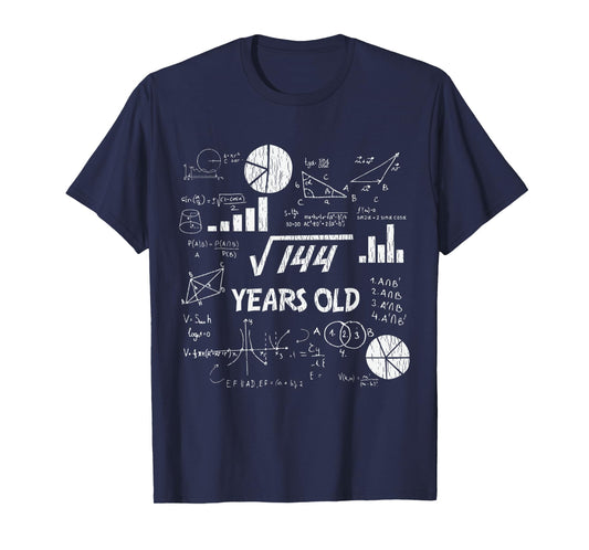 12th Birthday Square Root of 144 Vintage 12 Years Old Bday T-Shirt