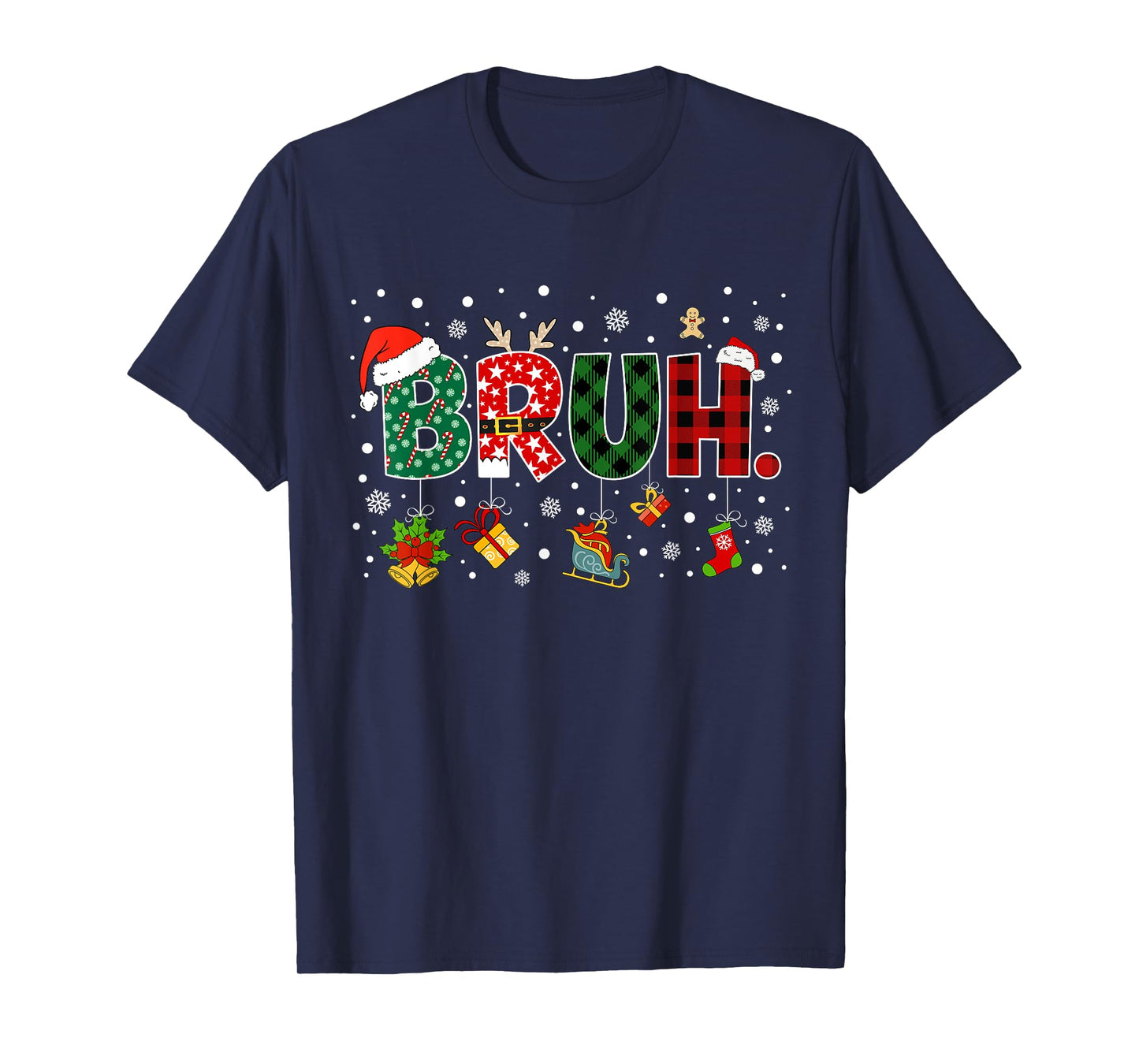 Bruh Funny Christmas Red Plaid Teens Boys Kids Xmas Pajamas T-Shirt